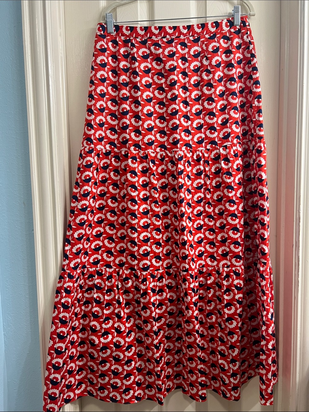 Boden Red Floral Tiered Maxi Skirt